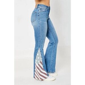 Judy Blue American Flag Print Flare Wide Leg Denim Jeans